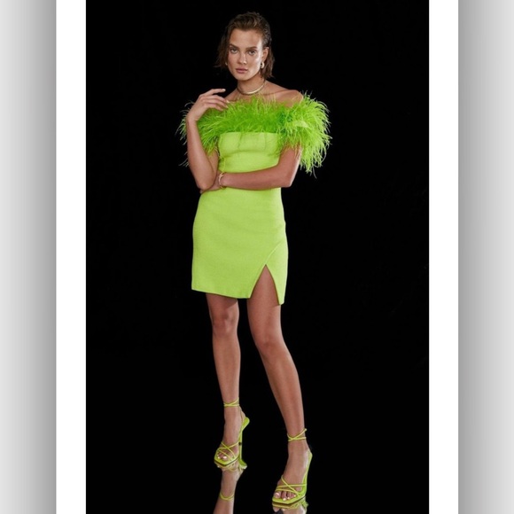 New! Miscreants Cupid Strapless Green Mini Dress with Feathers and Gloves 💚 sz 8 - Picture 1 of 11